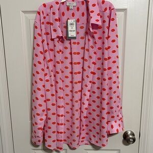 Chico's Pink Button Down Shirt with Red Lips